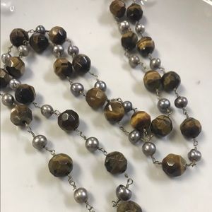 Tiger eye and gray pearl necklace